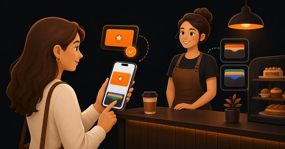 A customer adding a branded loyalty card to Apple Wallet and Google Wallet on a phone