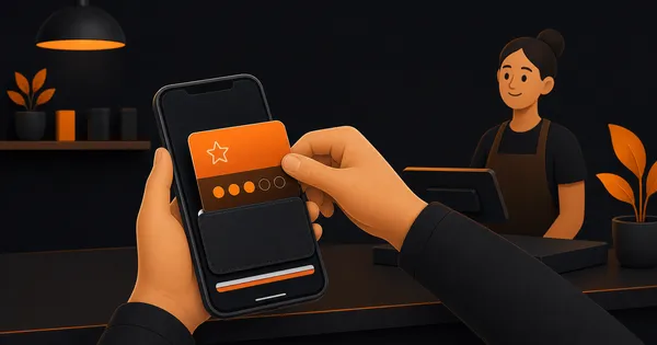 A customer adding a digital loyalty card to a mobile wallet while visiting a local business